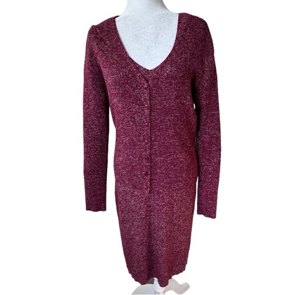 Tower Hill Dress and Cardigan Two Piece V Neck Red Gold Metallic Thread SZ XL